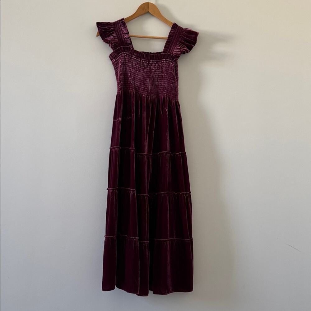 Hill House Ellie Nap Dress Burgundy Velvet Silk Blend Midi XS Coquette Girl - Picture 2 of 6